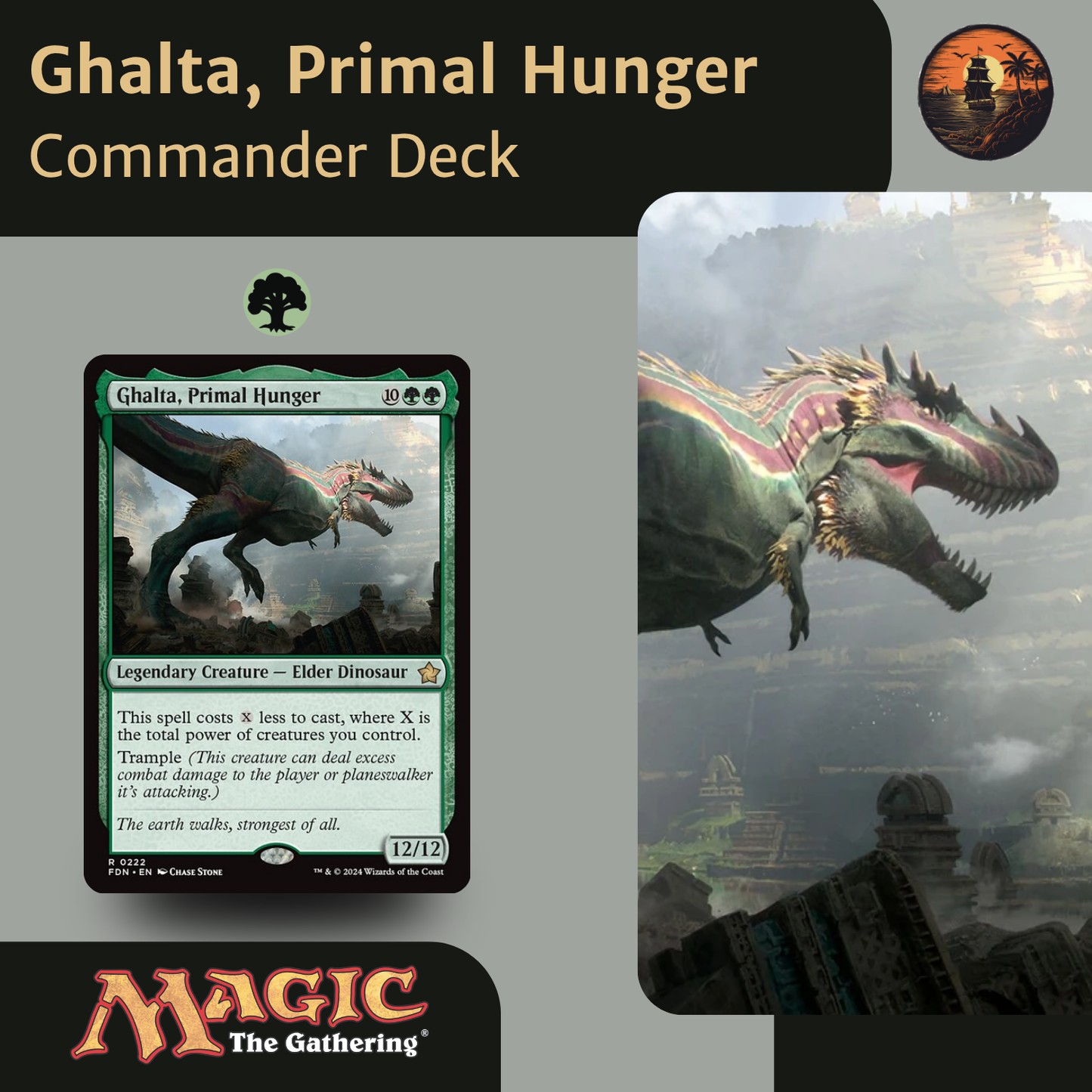 Ghalta, Primal Hunger card from Magic: The Gathering with a dragon illustration and game logo.