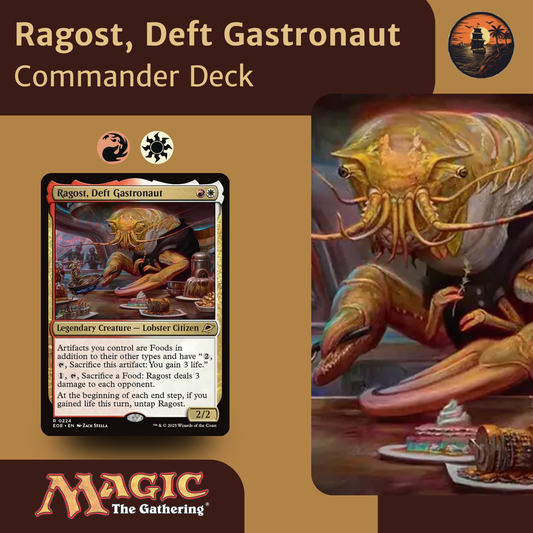 Card featuring 'Ragost, Deft Gastronaut' from 'Magic: The Gathering' with artwork and branding.