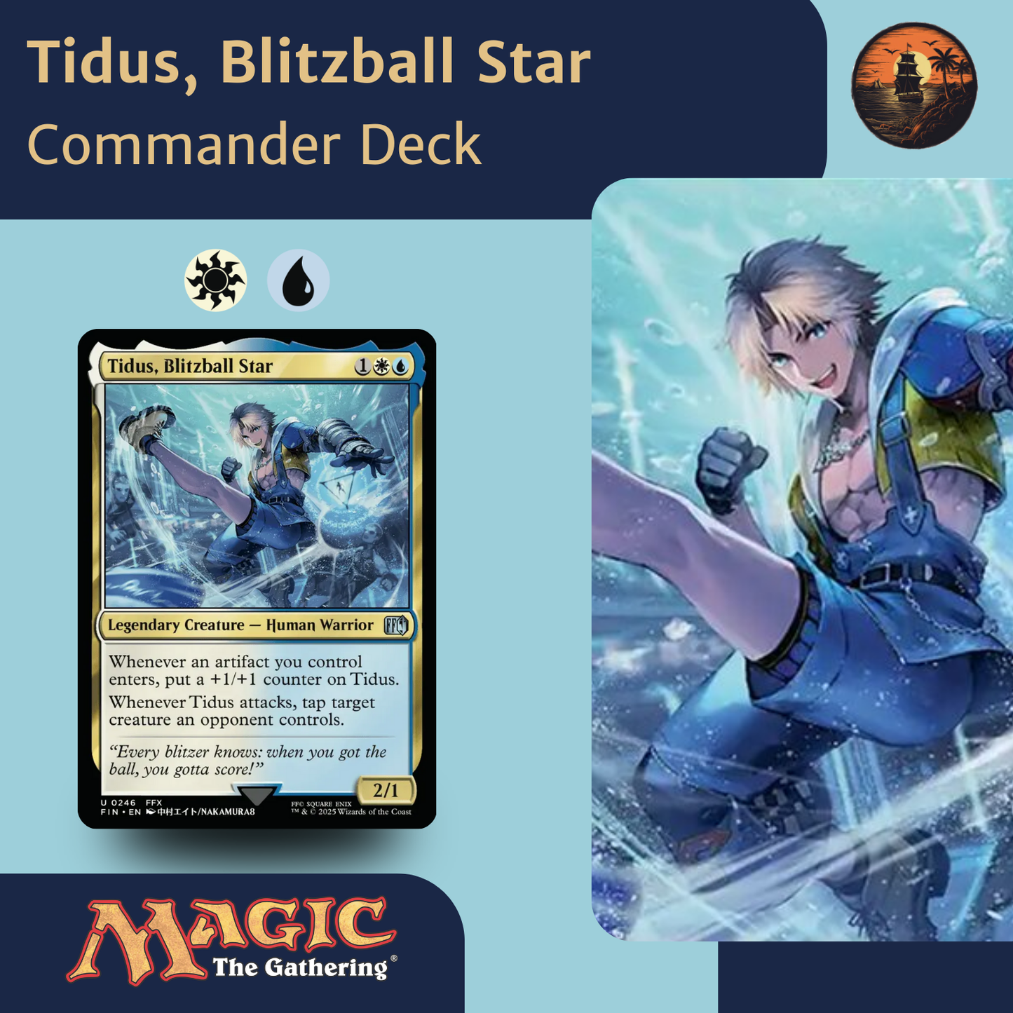 Tidus, Blitzball Star card and character illustration for Magic: The Gathering