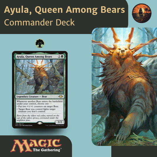 Card featuring Ayula, Queen Among Bears from Magic: The Gathering with bear illustration and text.