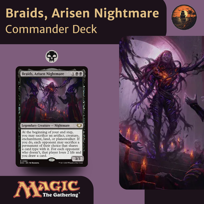 Card featuring 'Braids, A arisen Nightmare' from Magic: The Gathering with a purple background.