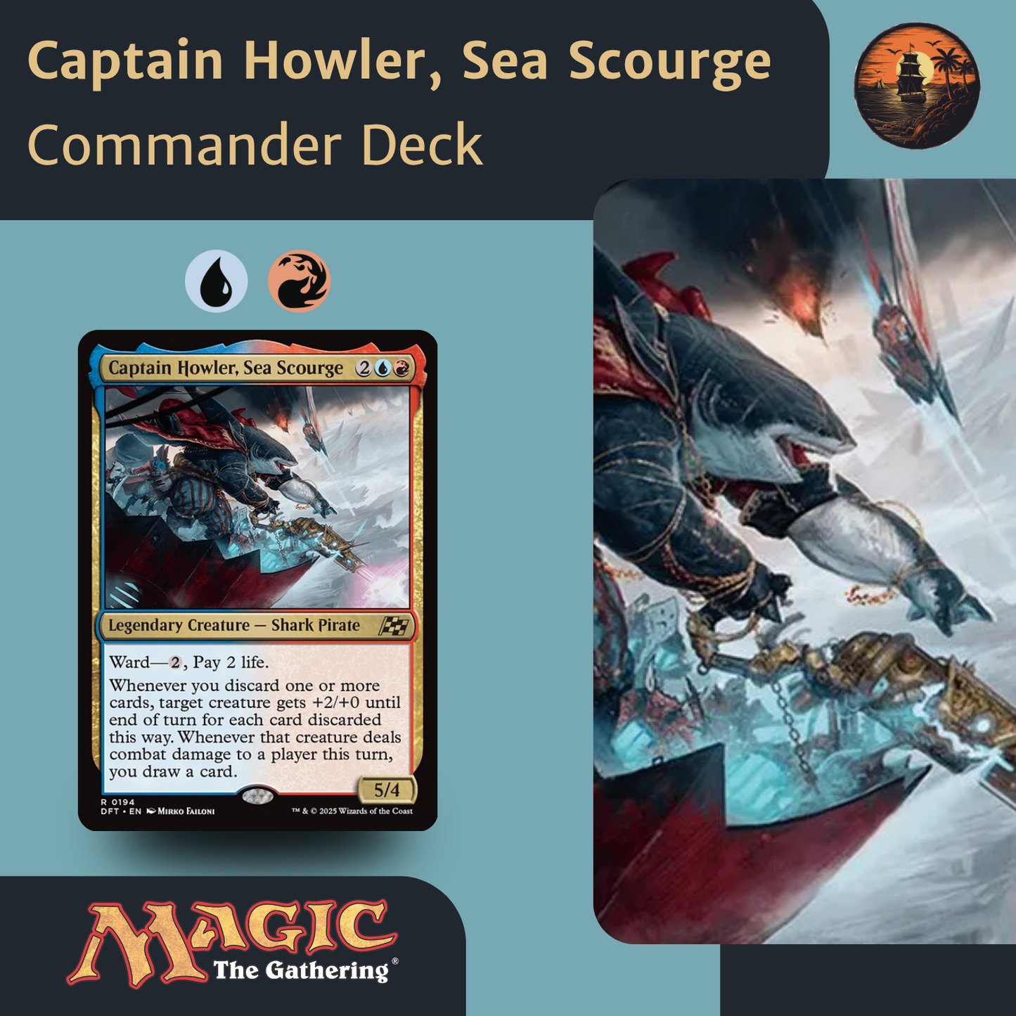 Card featuring 'Captain Howler, Sea Scourge' from 'Magic: The Gathering' with artwork and branding.