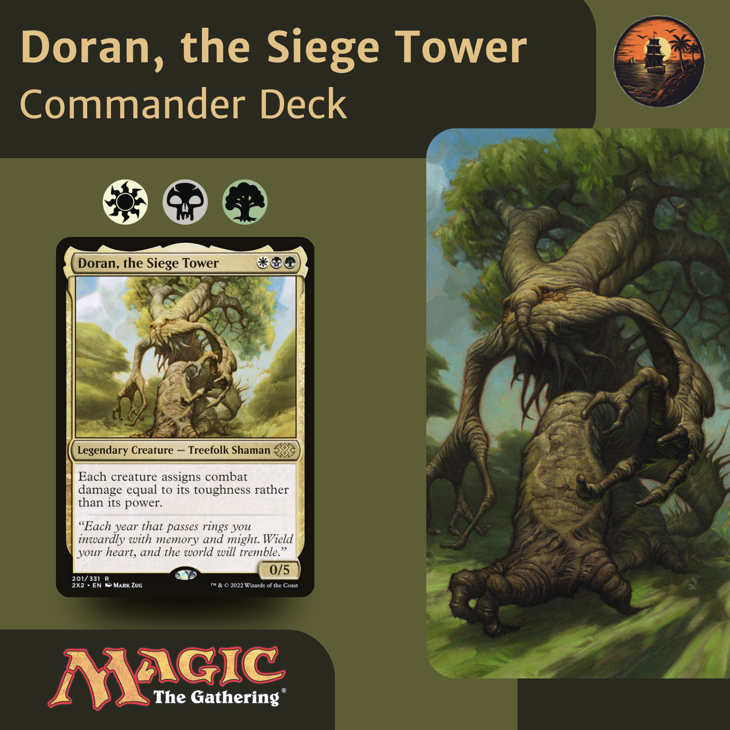 Card featuring 'Doran, the Siege Tower' from 'Magic: The Gathering' with a tree-like creature illustration.