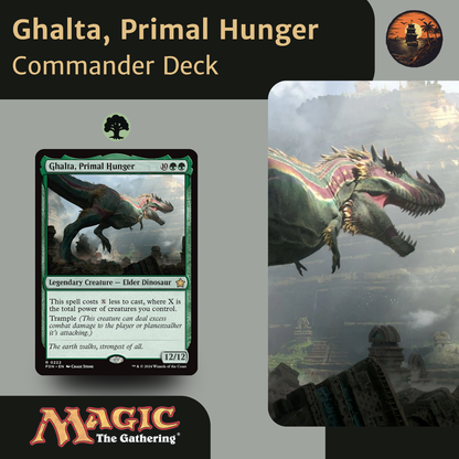 Ghalta, Primal Hunger card from Magic: The Gathering with a dragon illustration and game logo.