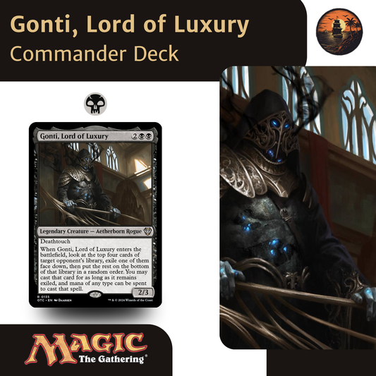 Gonti, Lord of Luxury card from Magic: The Gathering with character illustration.
