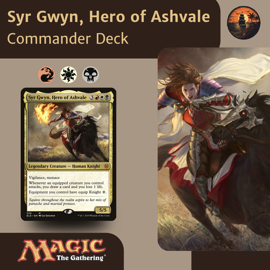 Card featuring Syr Gwyn, Hero of Ashvale from Magic: The Gathering with artwork and branding.