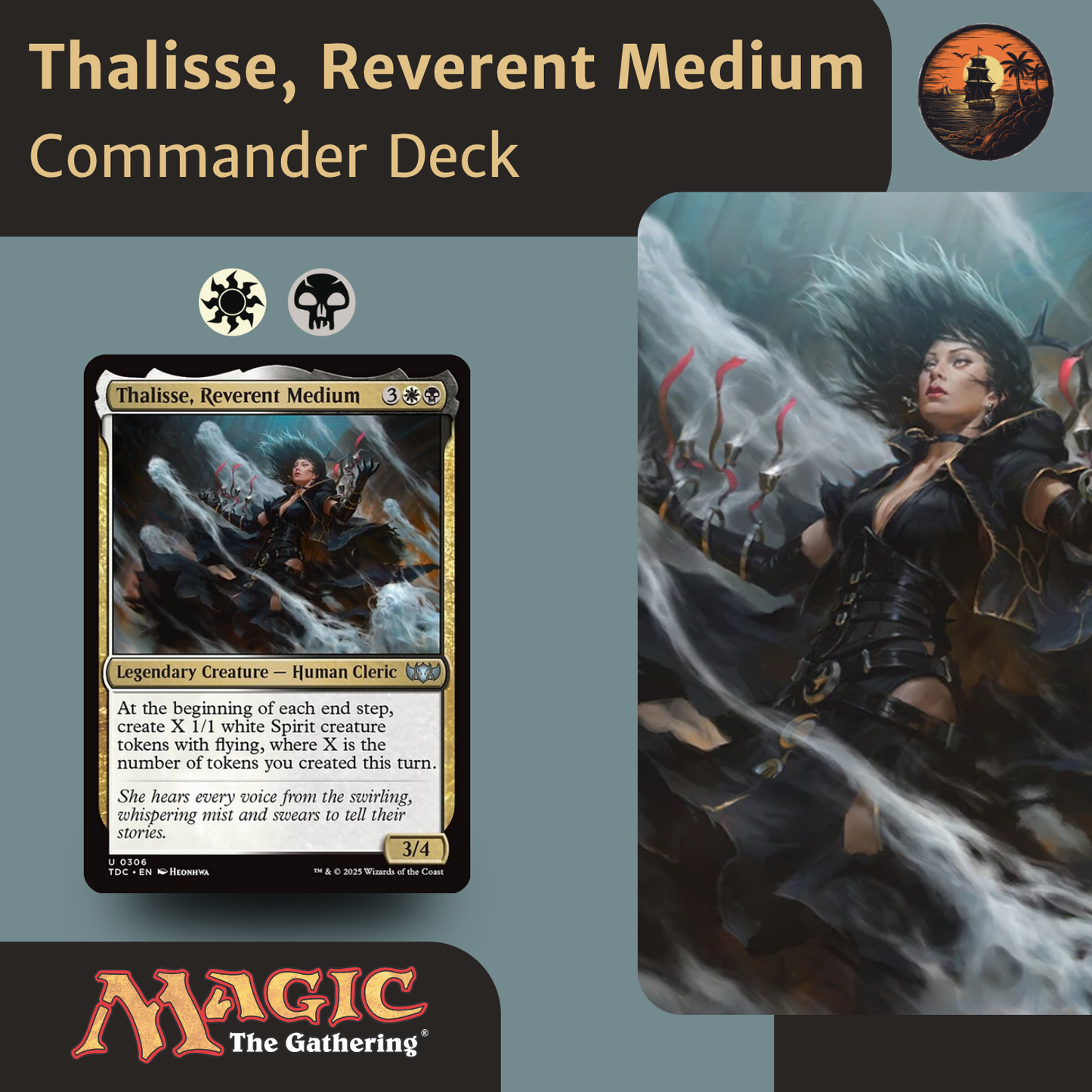 Thalisse, Reverent Medium Commander Deck packaging for Magic: The Gathering with card and character illustration.