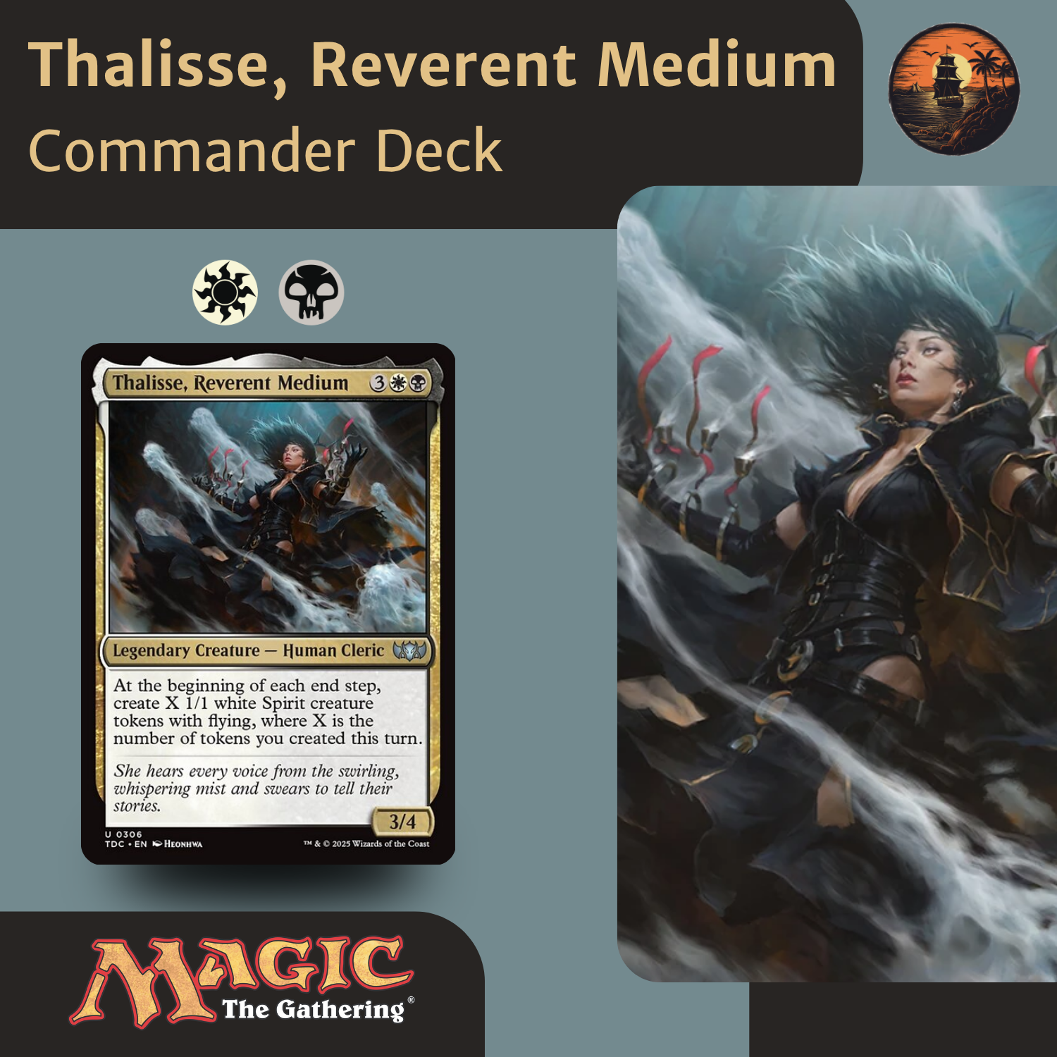 Thalisse, Reverent Medium Commander Deck packaging for Magic: The Gathering with card and character illustration.