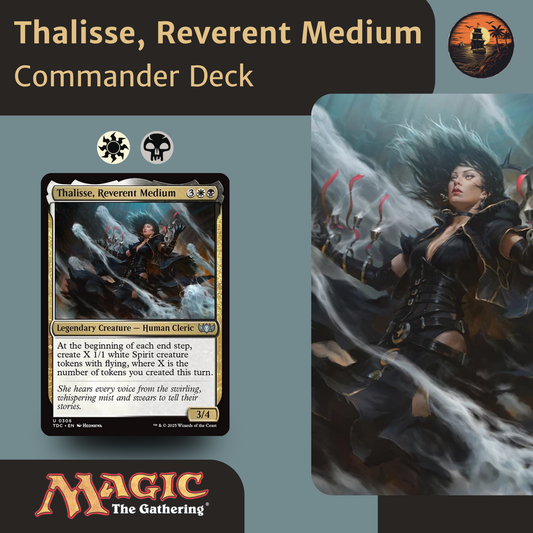 Thalisse, Reverent Medium Commander Deck packaging for Magic: The Gathering with card and character illustration.