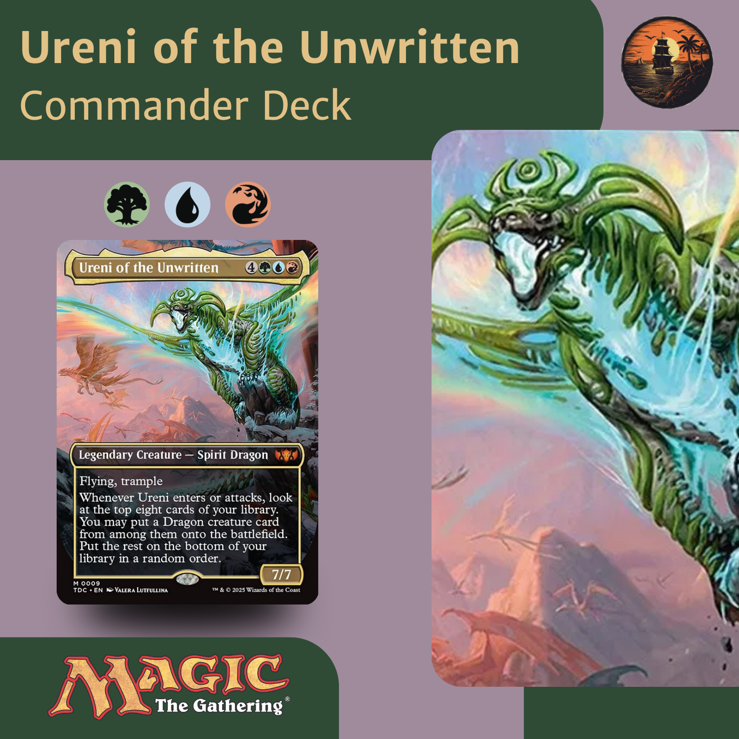 Card featuring Ureni of the Unwritten from Magic: The Gathering with dragon illustration and game symbols.