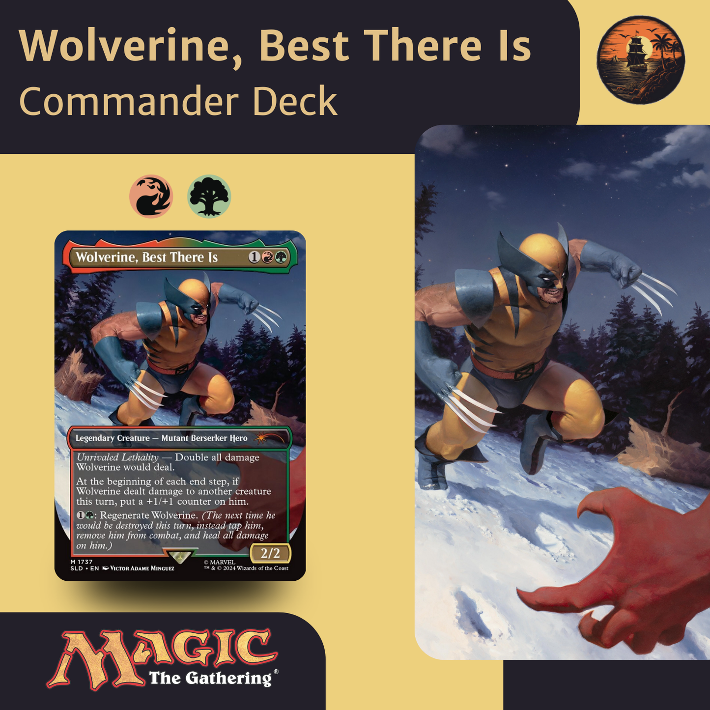 Wolverine card from 'Magic: The Gathering' with character illustration on a yellow background